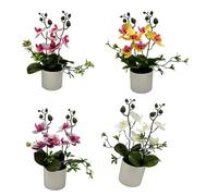 Wiffe Composizione floreale in plastica con orchidee farfalla da 4, A | Squisiti centrotavola orchidee finte con e foglie dettagliati, ideali per la decorazione interni,