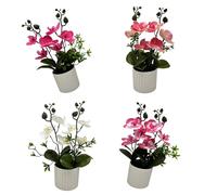 Wiffe Composizione floreale in plastica con orchidee farfalla da 4, B | Squisiti centrotavola orchidee finte con e foglie dettagliati, ideali per la decorazione interni,