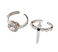 Wiffe Of Edgy - Coppia di anelli a forma di cuore in lega robusta, unisex, in stile gotico, da indossare tutti i giorni, C, come descritto, come descritto
