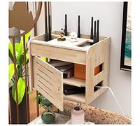 Wifi Router Storage Box Montaggio a Parete in Legno Massello Mensola Galleggiante - Rete Set-Top Shelf con Power Strip e Gestione dei Cavi
