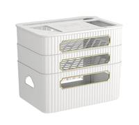 WiFi Routers Storage Box，TV accessory organization,3 Tier Plastic Multifunctional Power Cord Socket Shelf for Cable Boxes, Remotes, Game Consoles and TV Components(Ivory white)
