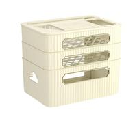 WiFi Routers Storage Box，TV accessory organization,3 Tier Plastic Multifunctional Power Cord Socket Shelf for Cable Boxes, Remotes, Game Consoles and TV Components(Latte bianco)