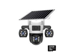 Wifi Security Cameras 3 Lens Screen 10X Zoom Solar Outdoor Camera Waterproof Night Vision CCTV Protection Installazione versatile(Wifi Camera 32G)