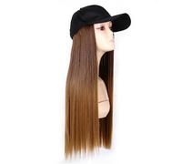 Wig Cap Berretto da baseball nero alla moda con parrucca Cappello sintetico ondulato lungo parrucche Naturalmente collega capelli lisci regolabili(11)