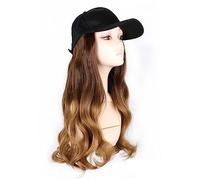 Wig Cap Berretto da baseball nero alla moda con parrucca Cappello sintetico ondulato lungo parrucche Naturalmente collega capelli lisci regolabili(2)