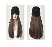 Wig Cap Parrucca a cappello lungo e dritto Parrucche sintetiche for capelli Nero Marrone Rosa a regolabile naturale da 24 pollici for la festa della ragazza(3)
