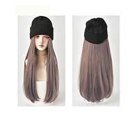 Wig Cap Parrucca a cappello lungo e dritto Parrucche sintetiche for capelli Nero Marrone Rosa a regolabile naturale da 24 pollici for la festa della ragazza(1)