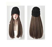 Wig Cap Parrucca a cappello lungo e dritto Parrucche sintetiche for capelli Nero Marrone Rosa a regolabile naturale da 24 pollici for la festa della ragazza(2)