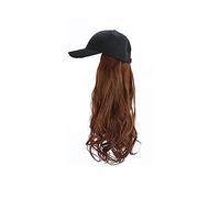Wig Cap Parrucca da berretto baseball ondulata lunga sintetica regolabile con cappuccio for donna Parrucche in fibra ad alta temperatura nera/marrone for la festa(1)
