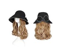 Wig Cap Parrucca for cappello da sole Parrucche sintetiche ricci ondulate 18 pollici Cappello naturale con parrucca for capelli Cappuccio for estensione attaccato(1)