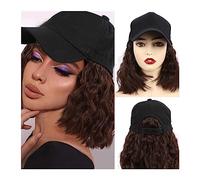Wig Cap Parrucca sintetica con cappello a caschetto ondulato corto for donna Berretto da baseball estensioni dei capelli ad onda d'acqua in fibra alta temperatura regolabile(1)