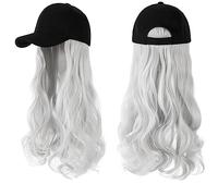 Wig Cap Parrucca sintetica ondulata lunga Berretto da baseball con estensioni for capelli Cappello Parrucche Osso nera naturale regolabile for donna(10)