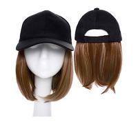 Wig Cap Parrucche sintetiche for capelli ondulati naturali Berretto Parrucca da baseball dritta Bob riccia Cappello regolabile con(2)