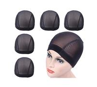 Wig Caps Cappellino in maglia nera per realizzare parrucche pettinature estensibili con fascia elastica larga 5 pezzi/lotto (M)
