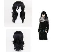 Wig for Anime Boku no Hero Academia Shouta Aizawa Parrucche Cosplay Costume Capelli sintetici ricci neri + Protezione per parrucca nera