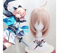 Wig for Anime Fate Stay Night Parrucche Cosplay Okita Souji Saber Parrucca Cosplay Parrucca sintetica resistente al calore Parrucca per capelli per feste di carnevale di Halloween