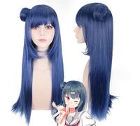 Wig for Anime LoveLive! Tsushima Yoshiko Cosplay Parrucca per la Festa di Halloween Love Live Capelli Sintetici con un panino Tsushima Yoshiko Parrucche Blu Taglia Unica Tsushima Yoshiko 641