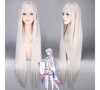 Wig for Anime Re: Zero Starting Life In Another World Parrucca Cosplay grigio argento Parrucca lunga diritta capelli Emilia intrecciata Parrucche per cosplay Parrucca taglia unica Emilia PL-510