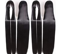 Wig for Anime Wigs Cosplay Christmas 150Cm Long Straight Hair Thicken 700G Universal Costume Style Black And White Silver Red Yellow Style Color: Zf150-1 (Black 700G)