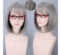 Wig for Anime Wigs Cosplay Christmas Bobo Head Wig Female Short Hair Fluffy Face Trimming Bobo Smoky Gray Granny Gray Color:Pl-396 (Long Scalp)