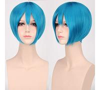 Wig for Anime Wigs Cosplay Christmas Cosplay Wig Multicolor Universal Face Short Hair Msn Black And White Short Hair Bobo Headgear Wig Color:K047-15 Lake Blue