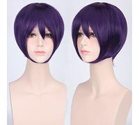 Wig for Anime Wigs Cosplay Christmas Cosplay Wig Multicolor Universal Face Short Hair Msn Black And White Short Hair Bobo Headgear Wig Color:K047-16 Black Purple