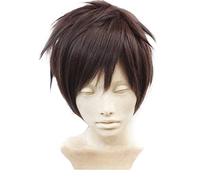 Wig for Attack On Titan Eren Jaeger Parrucca sintetica per cosplay in fibra sintetica ad alta temperatura a strati corti da uomo + Cappuccio per parrucca gratuito Attack On Titan come l'immagine