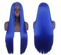 Wig for Carnival Nightlife CluI Party Dress Up Wig Cosplay Wig Universal Split Scalp Black Long Straight Hair 80Cm Anime Wig Color: Royal Blue Center Split