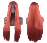 Wig for Carnival Nightlife CluI Party Dress Up Wig Cosplay Wig Universal Split Scalp Black Long Straight Hair 80Cm Anime Wig Color: Orange Red