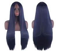 Wig for Carnival Nightlife CluI Party Dress Up Wig Cosplay Wig Universal Split Scalp Black Long Straight Hair 80Cm Anime Wig Color: Black Blue