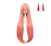 Wig For Chainsaw Man Power Cosplay Wig 80cm Long Pink Straight Heat Resistant Synthetic Hair Wig + Wig Cap + Horns OneSize withhorns