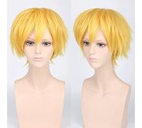 Wig for cos wig juvenile reverse warped short hair color universal men's wig cosplay anime wig color:PL-002-21#very yellow