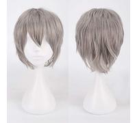 Wig for Halloween Fashion Christmas Party Dress Up Wig Cosplay Anime Wig Universal Color Harajuku Anti-Curled Men'S Short Hair Anti-Curled Style Color: K049-3 Gray