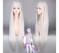 Wig for La vita in un mondo diverso da Zero Re: Zero kara Hajimeru Isekai Seikatsu Emilia parrucca cosplay lunga + cappuccio per parrucca come l'immagine