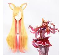Wig for LOL Ahri Fox Star Guardiano Lungo Rettilineo Biondo Rosa Misto Resistente Al Calore Capelli Sintetici Cosplay Halloween + Cuffia Parrucca Gratuita