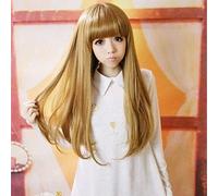 Wig for Moda Bellezza Ragazza 65 cm Bionda Lunga Frangia Piatta Capelli Sintetici Cosplay Parrucche Piene Parrucche Del Partito Del Costume di Halloween + Protezione Della Parrucca Gratuita come l'im