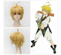 Wig for Nanatsu No Taizai I Sette Peccati Capitali Meliodas Corti Strati Gialli Capelli Sintetici Cosplay Prop Festa di Halloween + Protezione Della Parrucca Gratuita