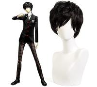 Wig for P5 Persona 5 Kurusu Akira Joker Corto Nero Resistente al calore Capelli sintetici Accessori per cosplay Puntelli Festa di Halloween + Cappuccio per parrucca gratuito