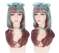 Wig for Parrucca Cosplay 2018 60cm Parrucca Lolita ondulata riccia lunga Parrucca sintetica resistente al calore Parrucca verde marrone Mxed Harajuku