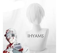 Wig for Parrucca cosplay bianca corta Blood Blockade Battlefront Zapp Renfro Capelli sintetici + cappuccio per parrucca come l'immagine
