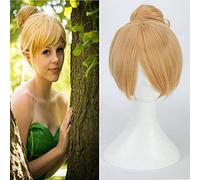 Wig for Parrucca Cosplay Principessa Campanellino Corto Dritto Biondo Resistente Al Calore Capelli Sintetici Chignon Per Le Donne Festa In Costume Principessa Disney