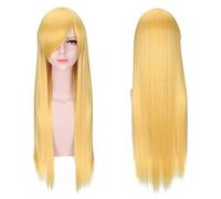 Wig for Perfect for everyday parties Cosplay Wig Universal 80Cm Color Long Straight Hair Style For Men And Women Universal Straight Hair Color:Zf80-08 Is Very Yellow (Rose Net)