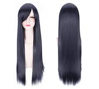 Wig for Perfect for everyday parties Cosplay Wig Universal 80Cm Color Long Straight Hair Style Men And Women Universal Straight Hair Color:Zf80-012 Black And Blue (Rose Net)