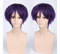 Wig for Props Matching Performance Modeling Cos Wig Juvenile Anti-Curled Short Hair Color Universal Men'S Wig Cosplay Anime Wig Color:Pl-002-9#Dark Purple