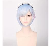 Wig for Re: Zero Starting Life in Another World Rem Ram Capelli sintetici resistenti al calore Copricapo Cosplay Prop Halloween + Cappuccio per parrucca gratuito Rem (entrambi)