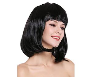 WIG ME UP - 0073-3-P103 Parrucca Donna Carnevale Bob Lungo Bob Altezza Spalle Liscia Frangetta Nero