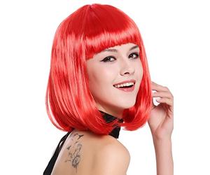 WIG ME UP - 0073-3-PC13 Parrucca Donna Carnevale Bob Lungo Bob Altezza Spalle Liscia Frangetta Rosso