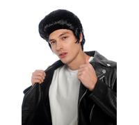 WIG ME UP - 0074-P103 Parrucca Uomo Halloween Carnevale Ciuffo Nero Anni 50 60 Rockabilly Mod King