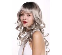 WIG ME UP - 1002A-YS1+101 Parrucca Donna Lunga Frangetta Ricci Ombre hair Nero Grigio argento 55 cm