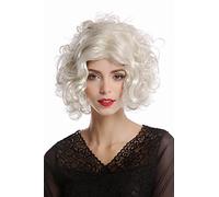 WIG ME UP -1352-ZA613 Parrucca Donna Carnevale Halloween Diva Hollywood Corta Riccia Riga in Mezzo Liscia Platino Biondo Platino